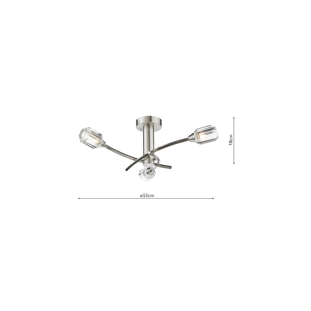 Dar ZON5338 Zonda 3 Light Semi-Flush Brushed Nickel and Crystal