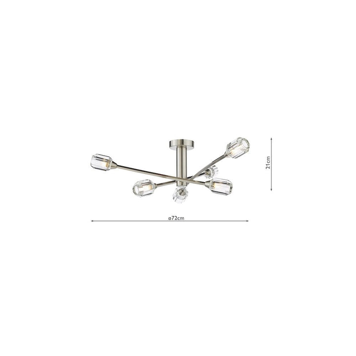 Dar ZON6438 Zonda 6 Light Semi-Flush Brushed Nickel and Crystal