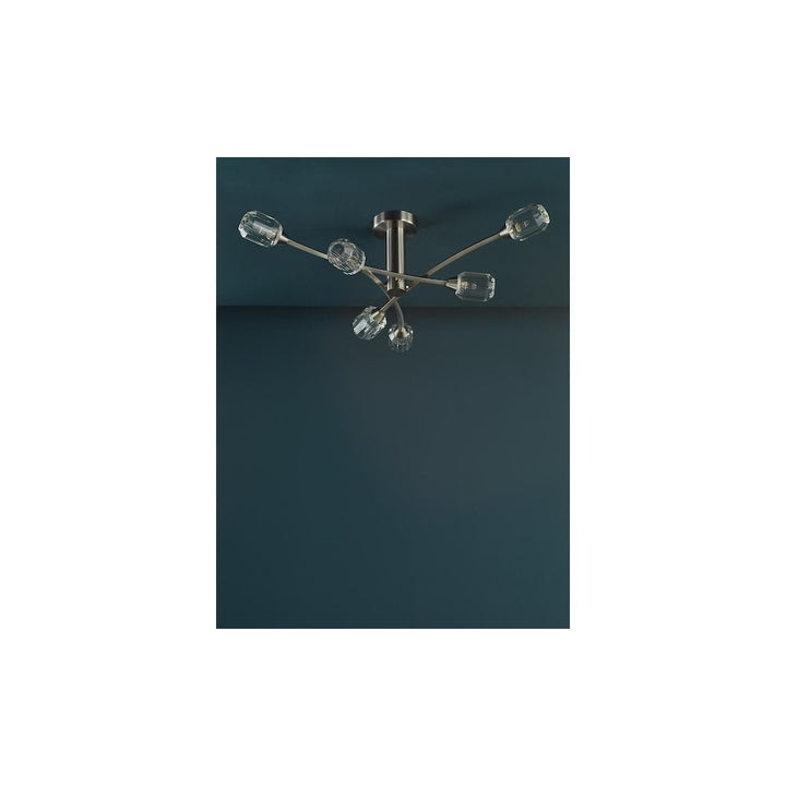 Dar ZON6438 Zonda 6 Light Semi-Flush Brushed Nickel and Crystal