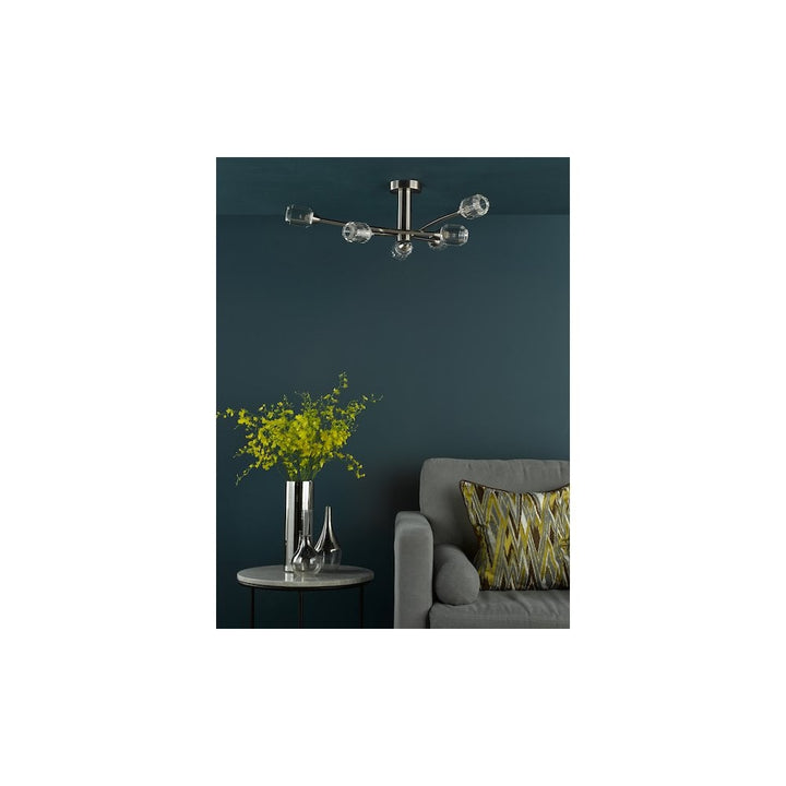 Dar ZON6438 Zonda 6 Light Semi-Flush Brushed Nickel and Crystal