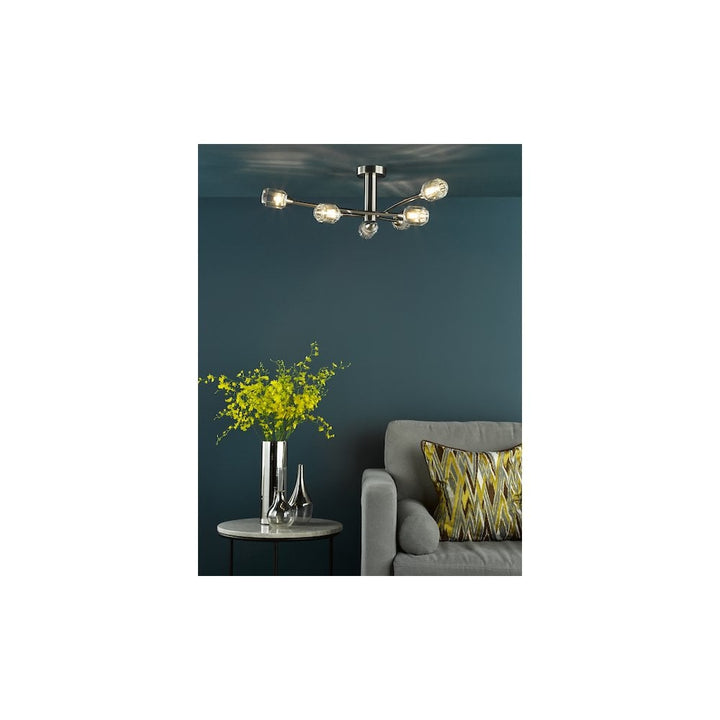 Dar ZON6438 Zonda 6 Light Semi-Flush Brushed Nickel and Crystal