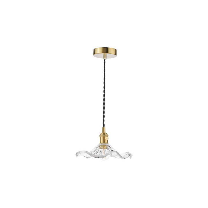 Dar HAD0140-12 Hadano Pendant Natural Brass and Wavy Glass