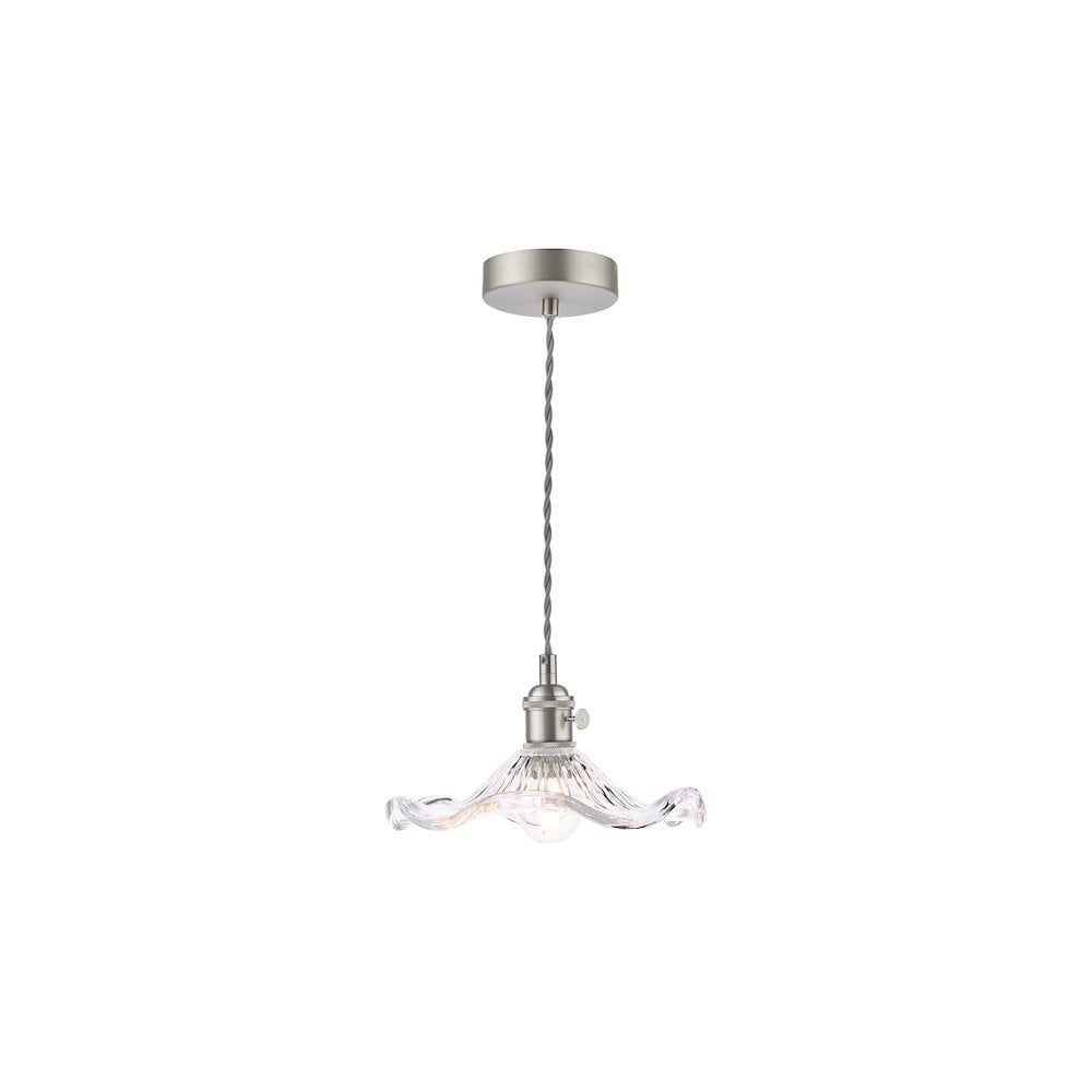 Dar HAD0161-12 Hadano Pendant Antique Chrome and Wavy Glass