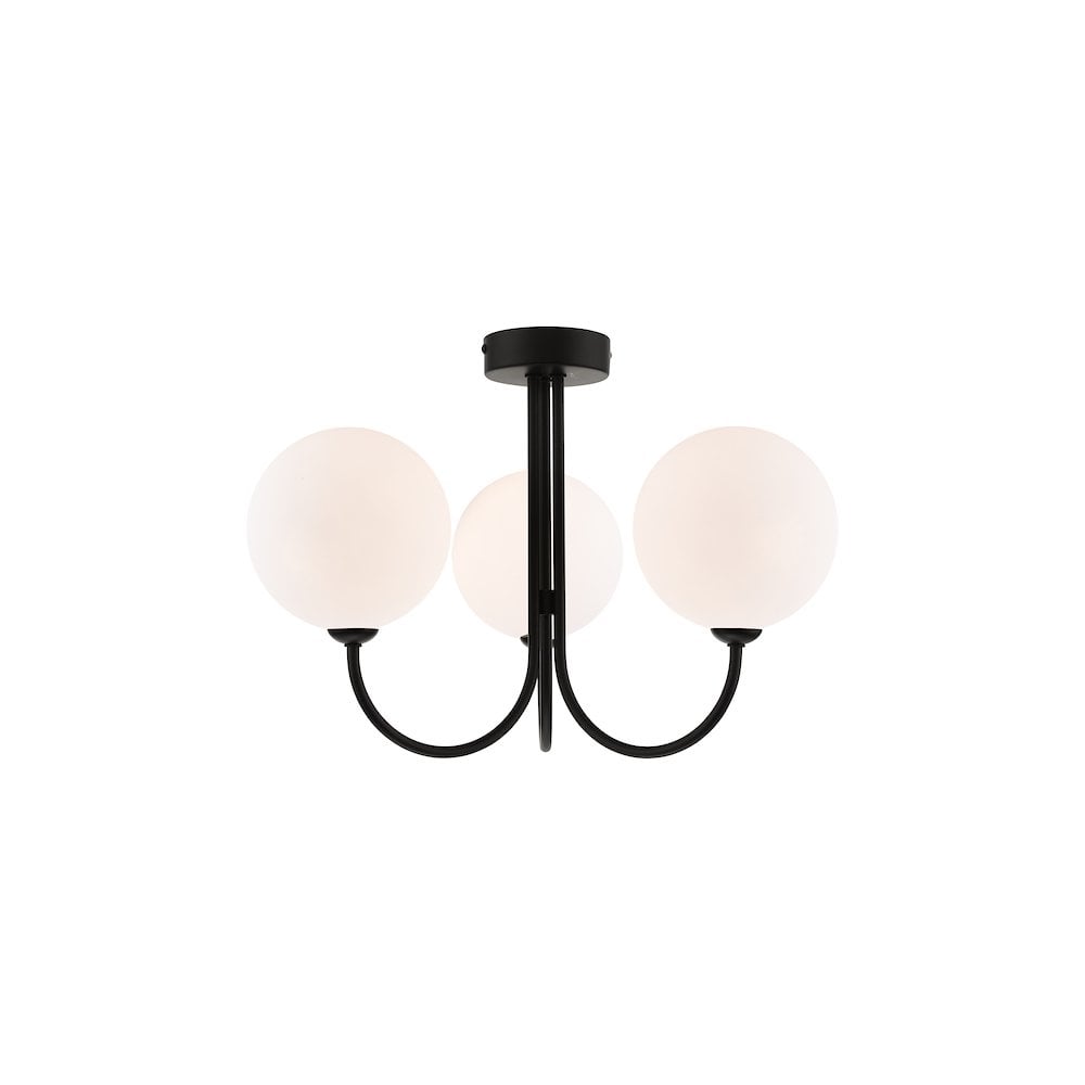 Dar JAR0322-23 Jared 3 Light Semi-Flush Matt Black and Large Opal Glass