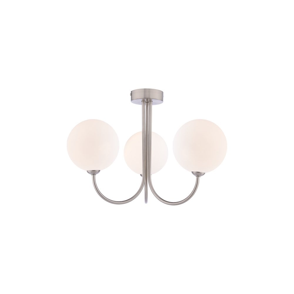 Dar JAR0338-23 Jared 3 Light Semi-Flush Satin Nickel and Large Opal Glass