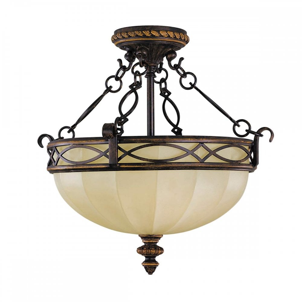 Feiss FE-DRAWING-ROOM-SFC Drawing Room 2 Light Ceiling Semi-Flush Walnut