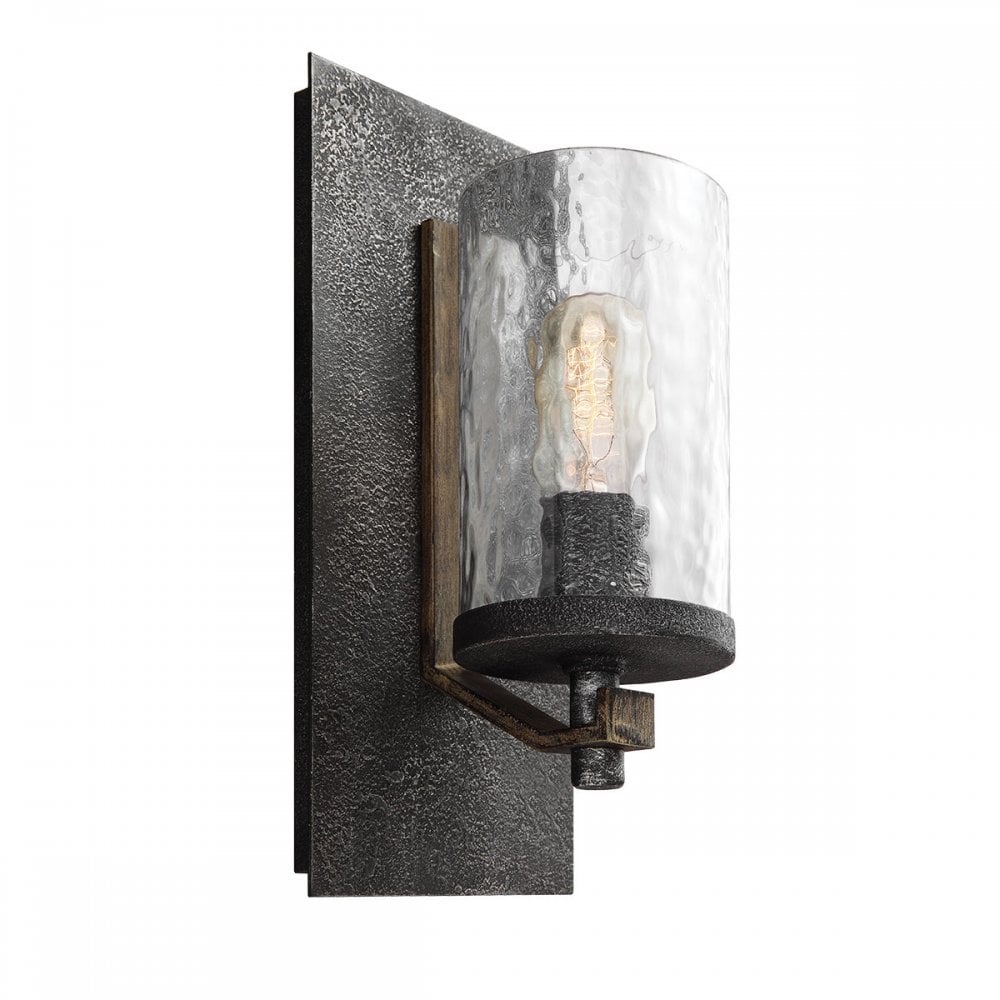 Quintiesse QN-ANGELO1 Angelo 1 Light Wall Light Distressed Weathered Oak & Slate Grey Metal
