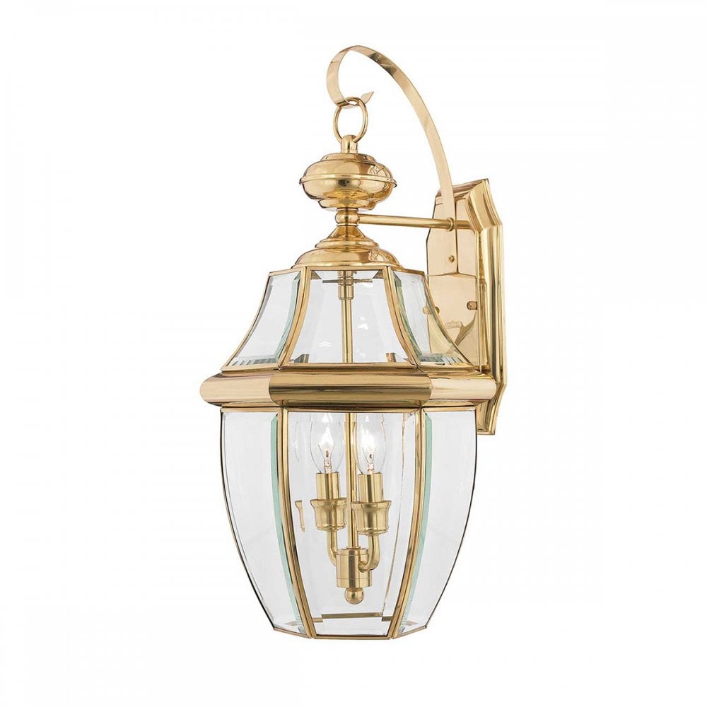 Quoizel QZ-NEWBURY2-L-PB Newbury 2 Light Outdoor Large Wall Lantern Polished Brass