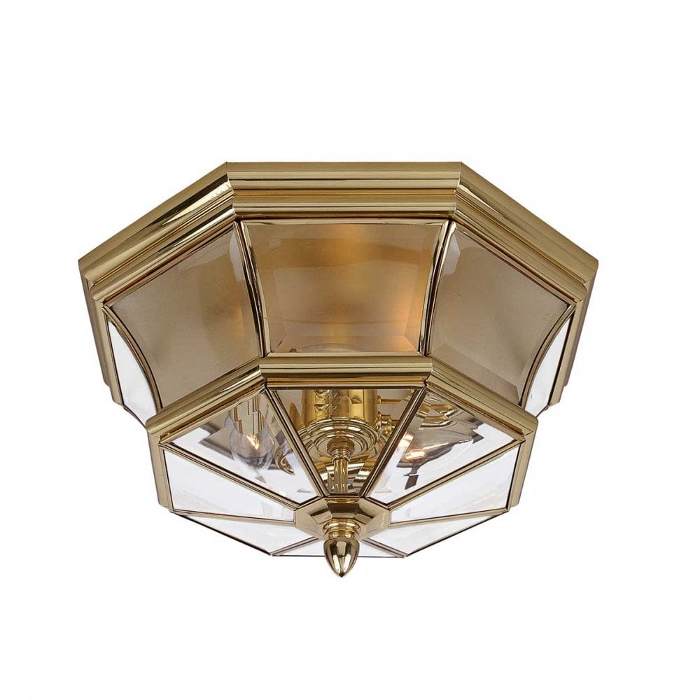 Quoizel QZ-NEWBURY-F-PB Newbury 3 Light Outdoor Ceiling Flush Lacquered Polished Brass