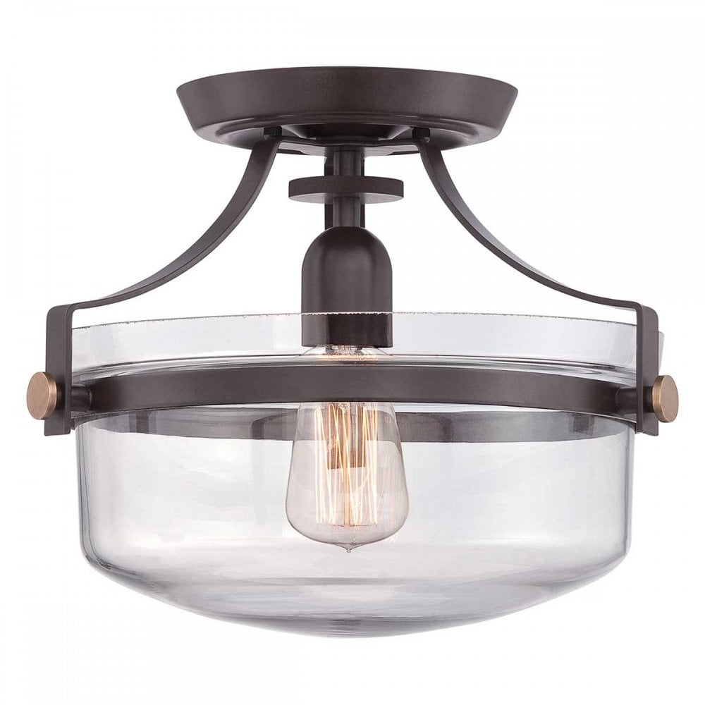 Quoizel QZ-PENN-STATION-F-WT Penn Station 1 Light Ceiling Semi-Flush Western Bronze