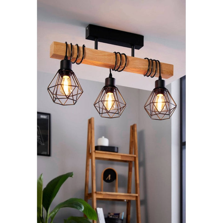 Eglo 44074 Townshend 5 Black/Natural Wood 3-Light Ceiling Pendant