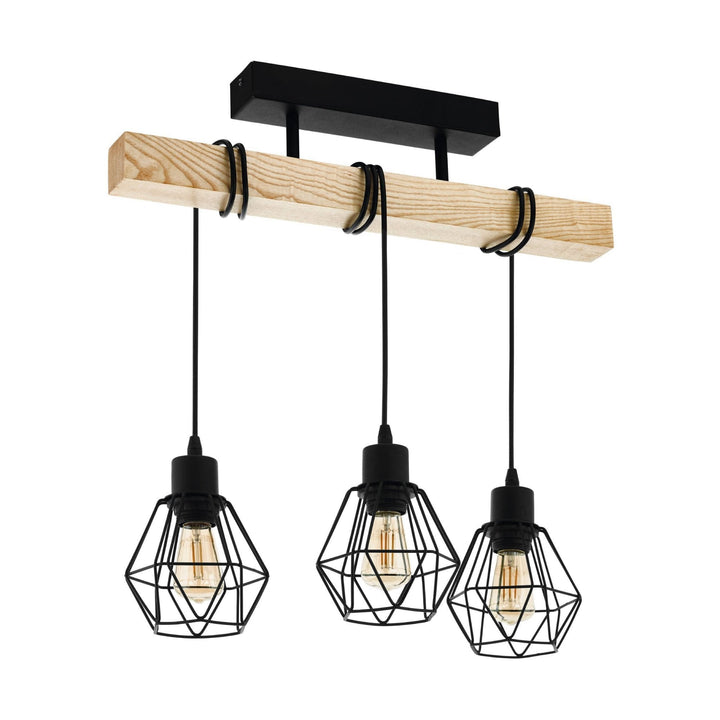 Eglo 44074 Townshend 5 Black/Natural Wood 3-Light Ceiling Pendant