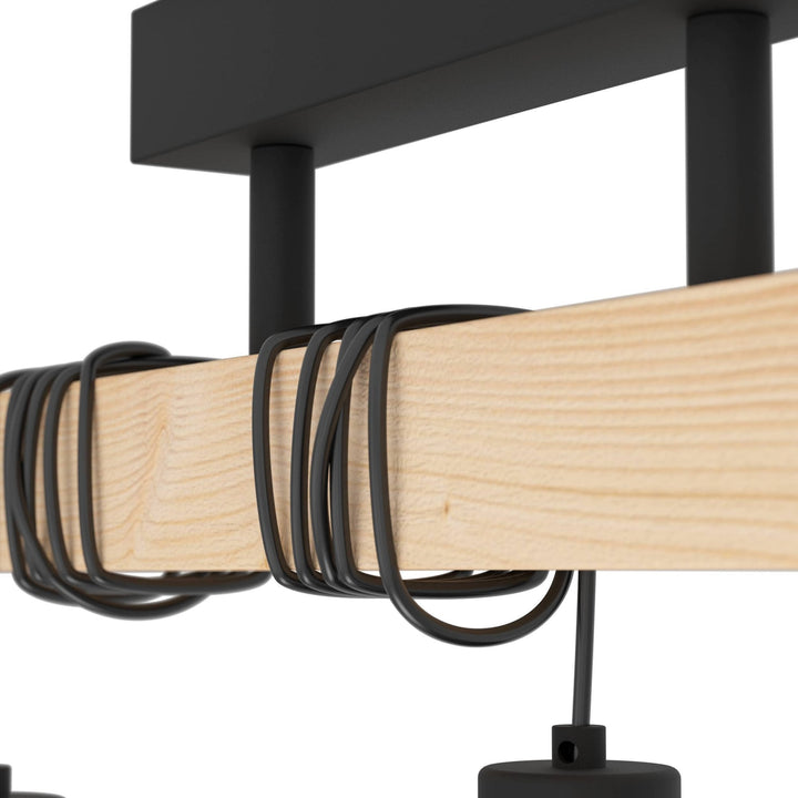 Eglo 44074 Townshend 5 Black/Natural Wood 3-Light Ceiling Pendant