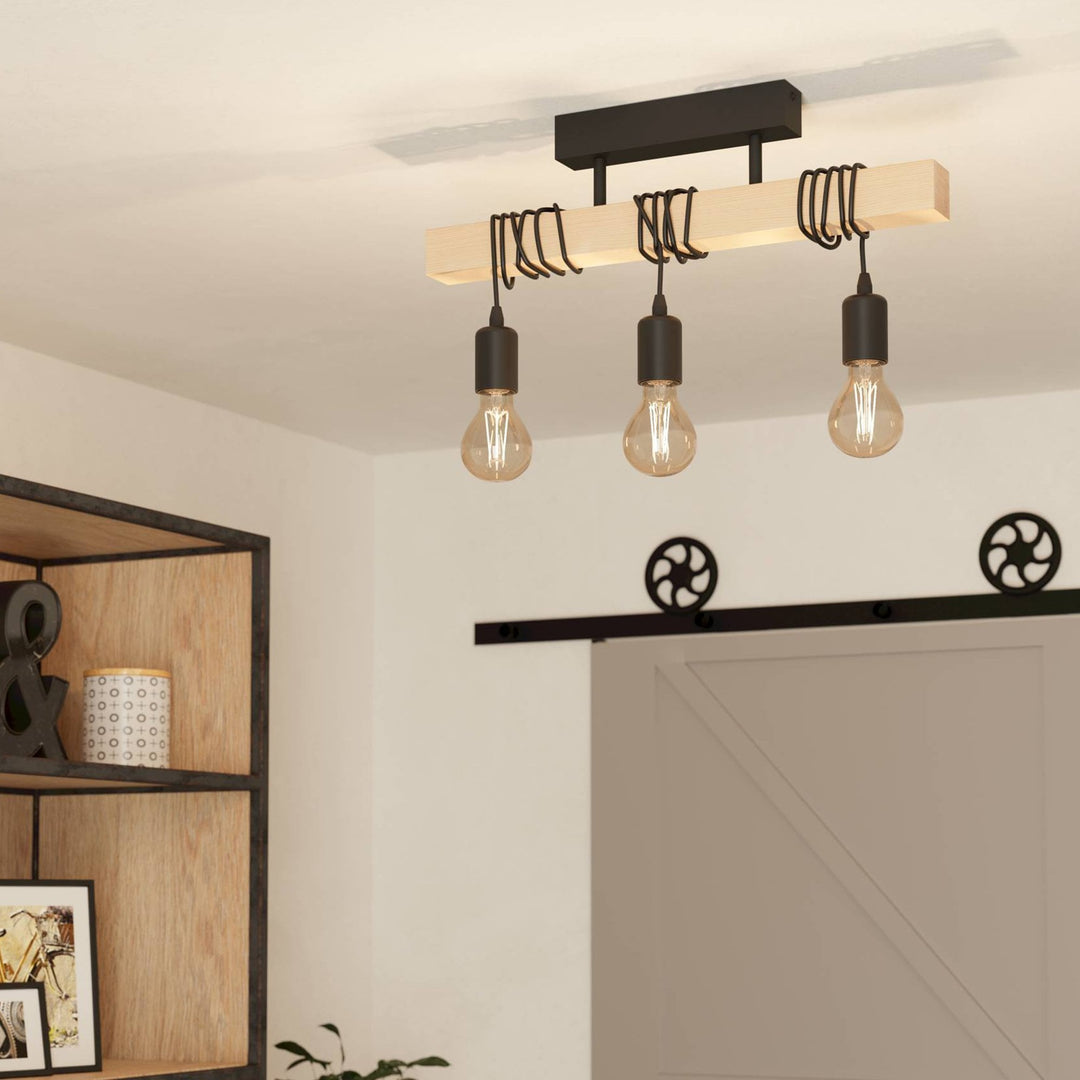Eglo 43511 Townshend Black/Natural Metal & Wood 3-Light Pendant