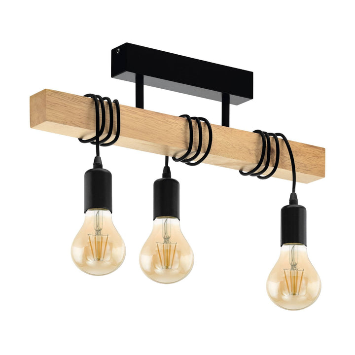Eglo 43511 Townshend Black/Natural Metal & Wood 3-Light Pendant