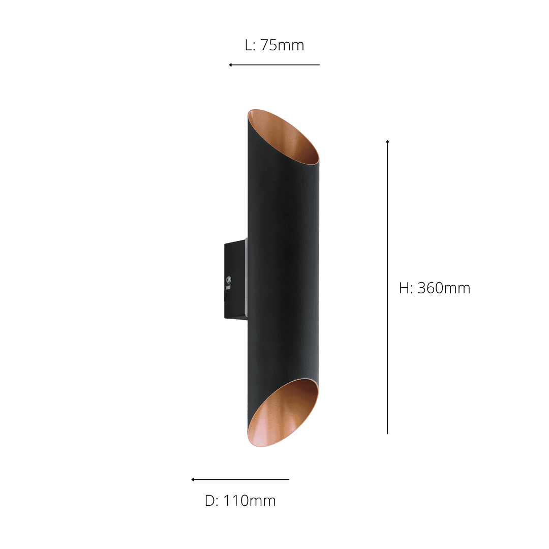 Eglo 94804 Agolada 2-Light Copper And Black Exterior Wall Light