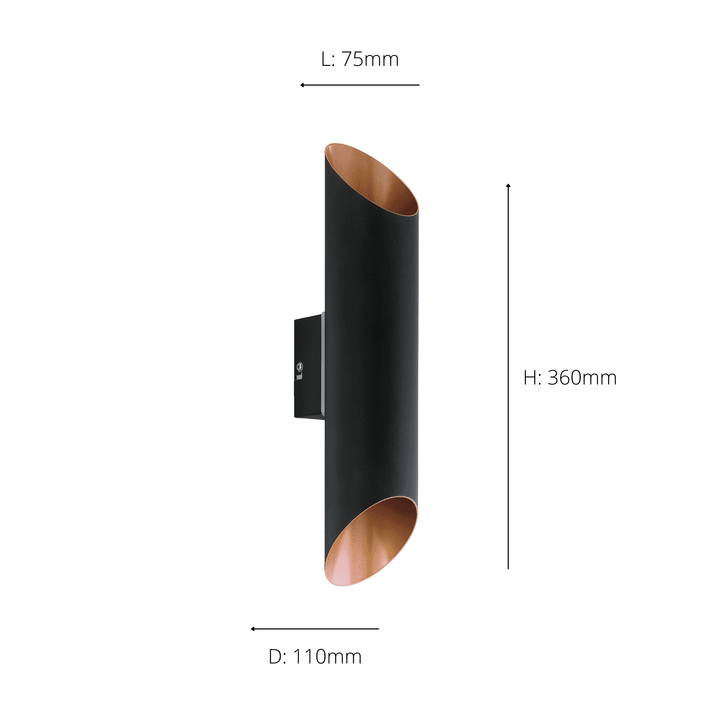 Eglo 94804 Agolada 2-Light Copper And Black Exterior Wall Light