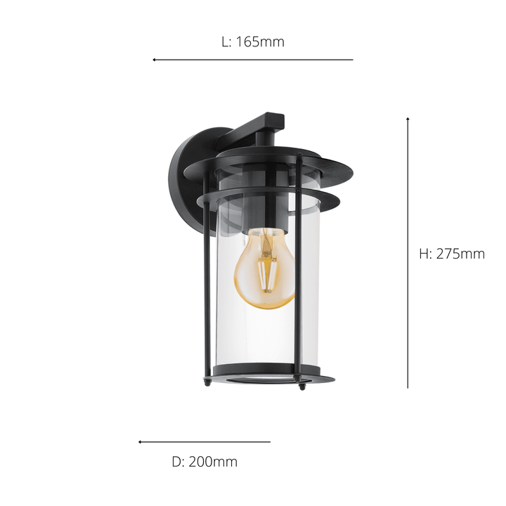 Eglo 96239 Valdeo 1-Light Exterior Wall Light With A Clear Cylinder Glass Shade