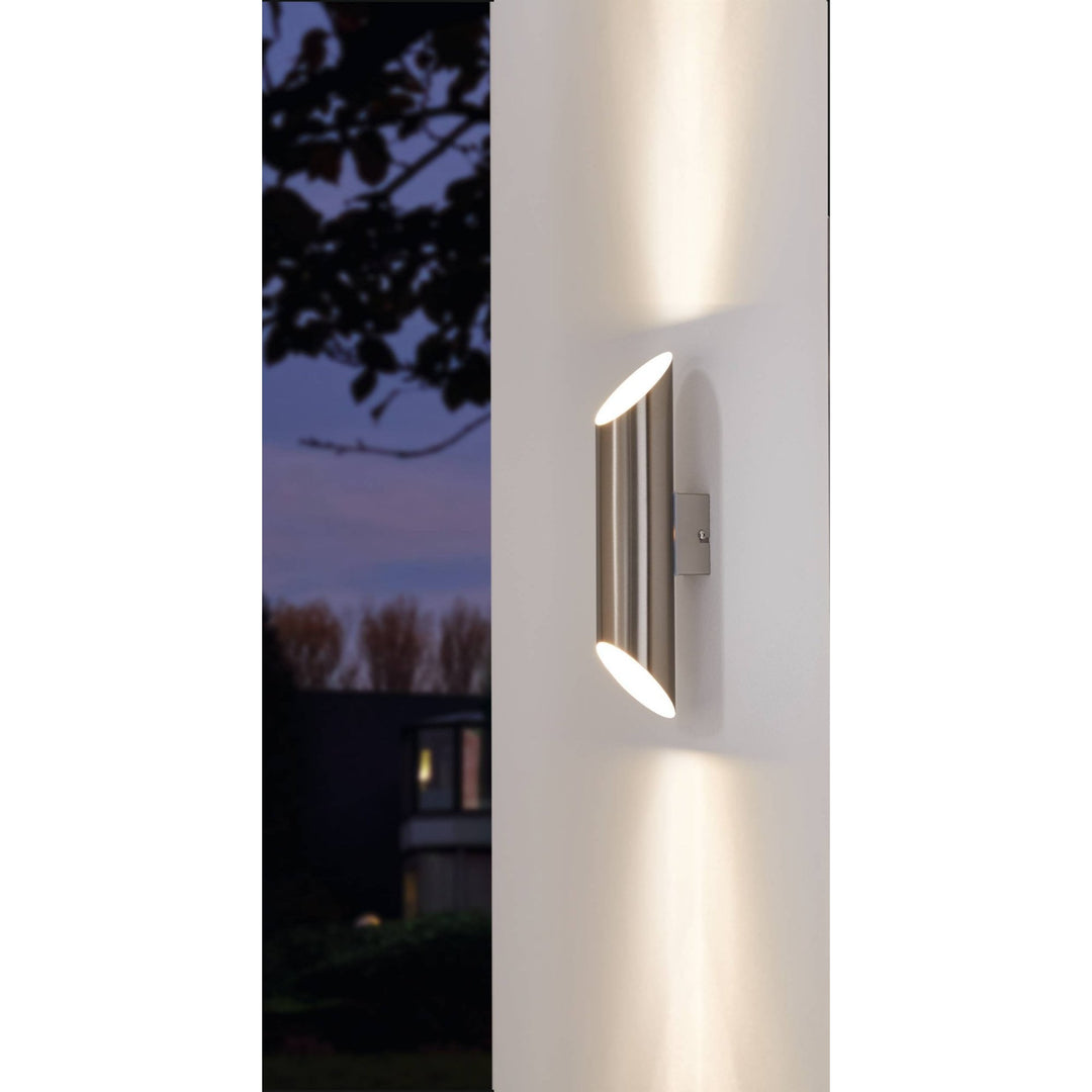 Eglo 94803 Agolada 2-Light Stainless Steel And White Exterior Wall Light