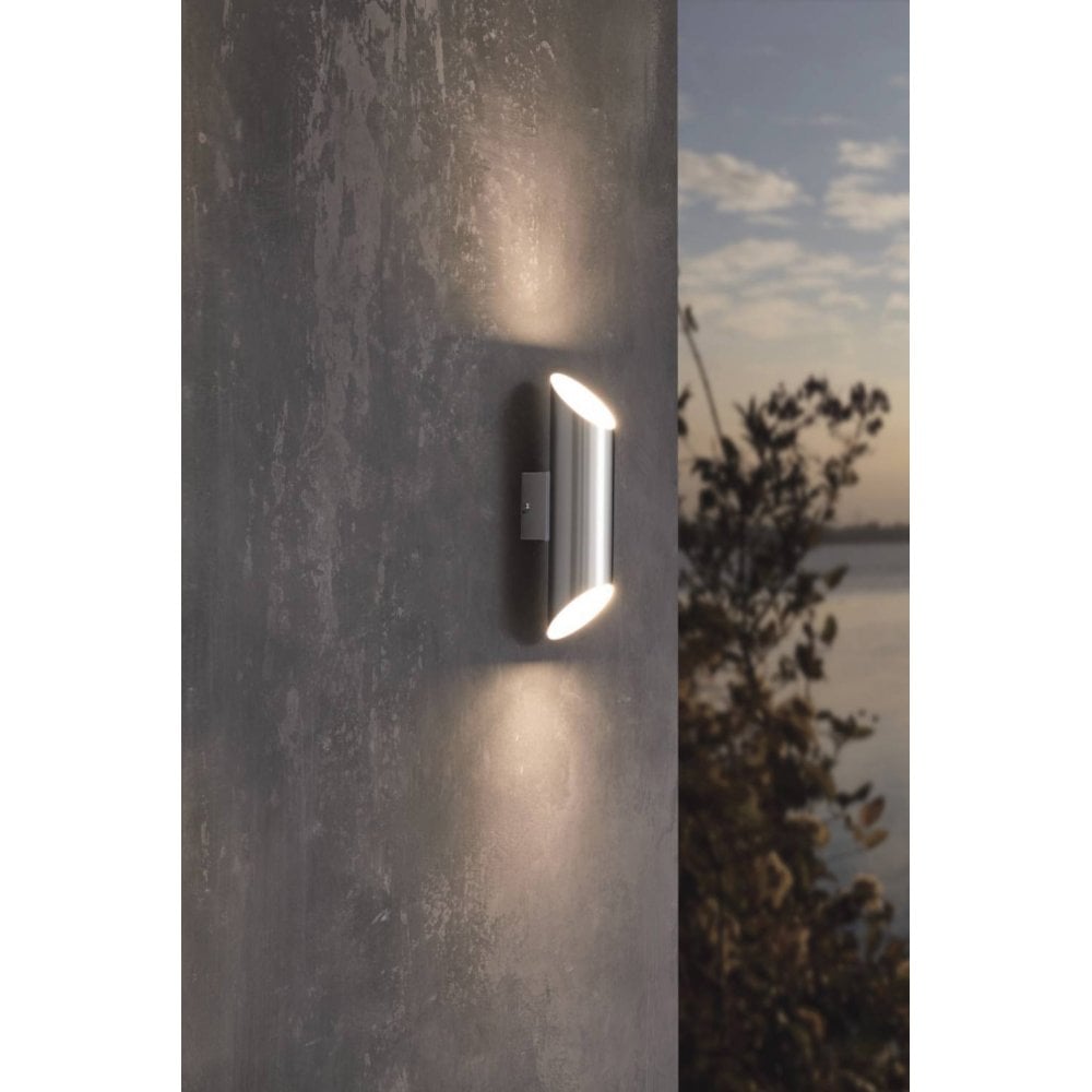 Eglo 94803 Agolada 2-Light Stainless Steel And White Exterior Wall Light