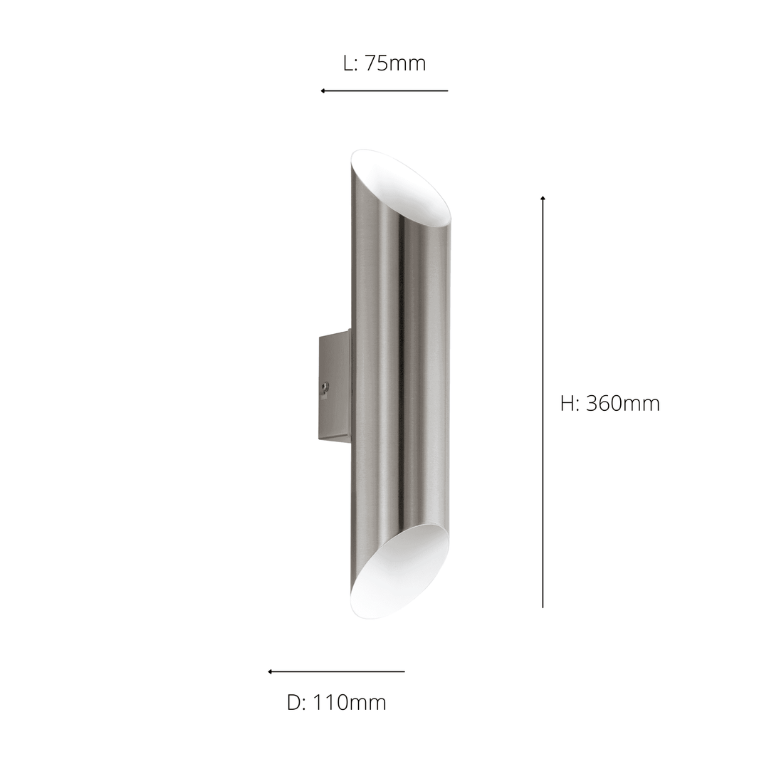 Eglo 94803 Agolada 2-Light Stainless Steel And White Exterior Wall Light