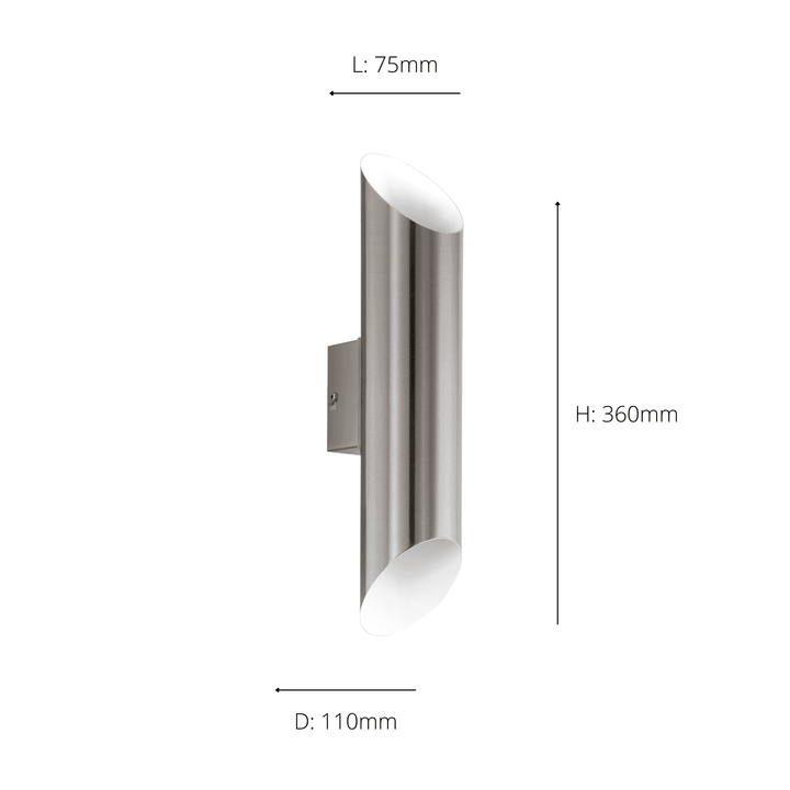 Eglo 94803 Agolada 2-Light Stainless Steel And White Exterior Wall Light