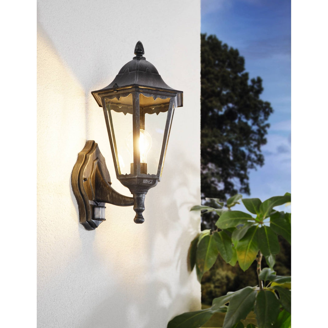 Eglo 93458 Navedo 1-Light Traditional Black And Silver Exterior Wall Lamp With Sensor