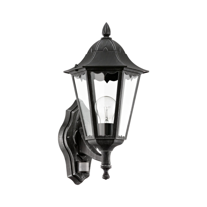 Eglo 93458 Navedo 1-Light Traditional Black And Silver Exterior Wall Lamp With Sensor