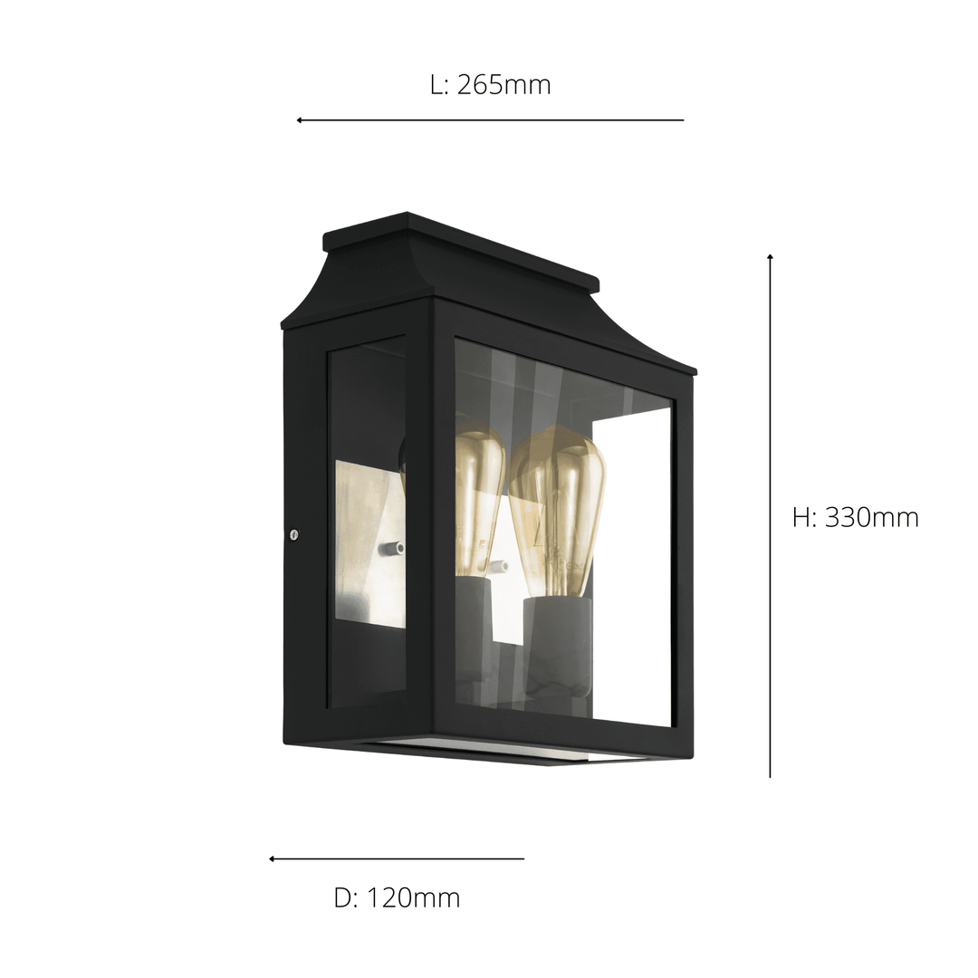 Eglo 97294 Soncino 2-Light Industrial Exterior Wall Light With Glass Panels