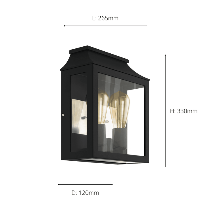 Eglo 97294 Soncino 2-Light Industrial Exterior Wall Light With Glass Panels