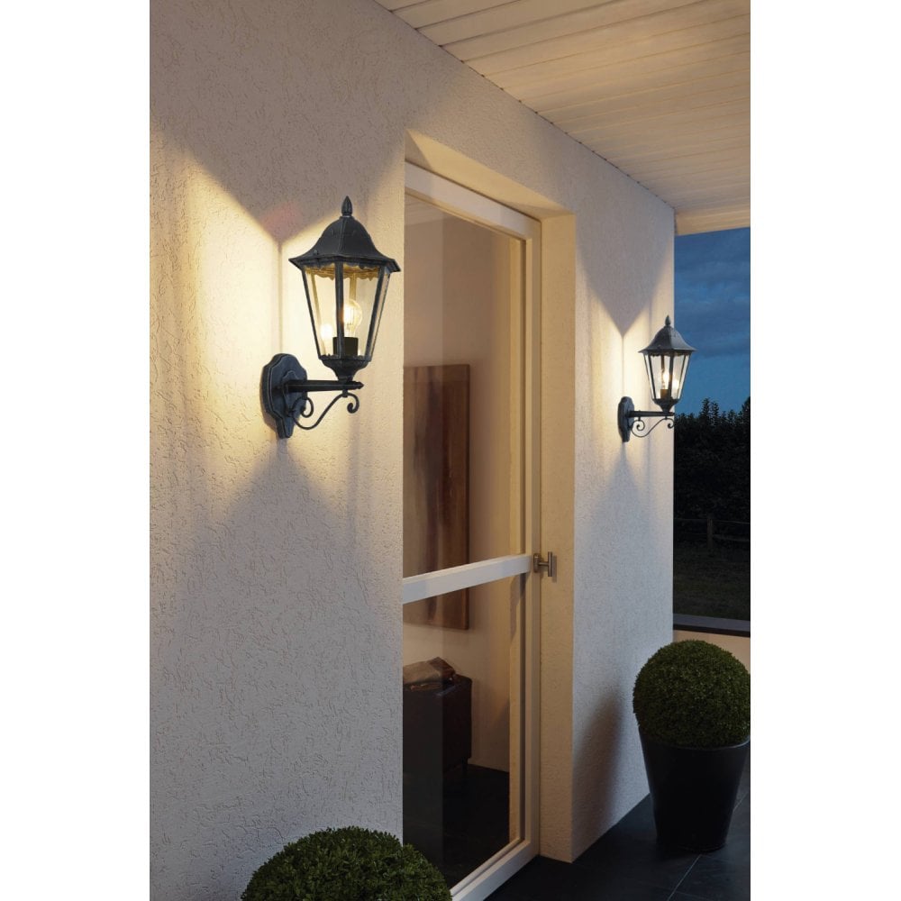 Eglo 93457 Navedo 1-Light Traditional Black And Silver Exterior Wall Light