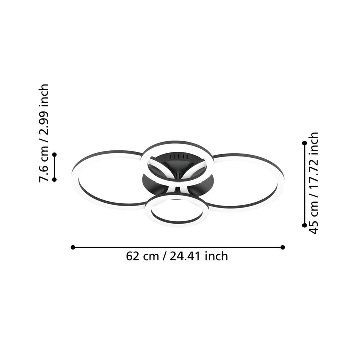 Eglo 900319 Parrapos-Z Modern Black Steel Smart Control, Colour Changing Ceiling Light