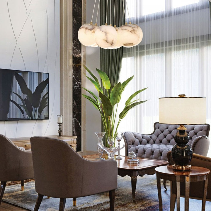 Eurofase QN-KEPLER-7P-BG Kepler 7 Light LED Alabaster Cluster Pendant Brushed Gold