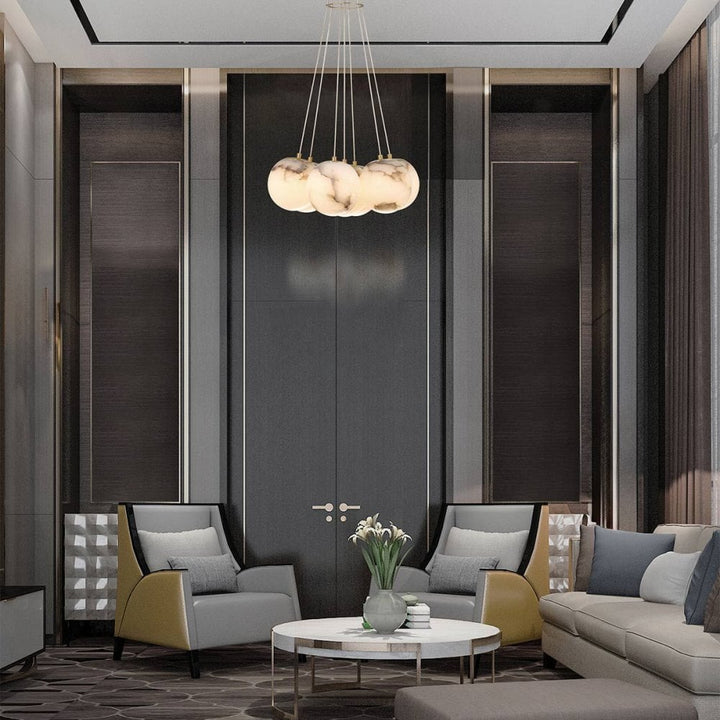 Eurofase QN-KEPLER-7P-BG Kepler 7 Light LED Alabaster Cluster Pendant Brushed Gold