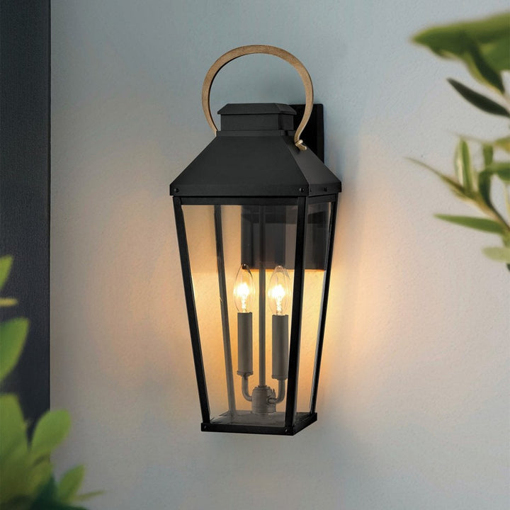 Hinkley Lighting HK-DAWSON-L Dawson 2 Light Outdoor Large Wall Lantern Black with Burnished Bronze accent