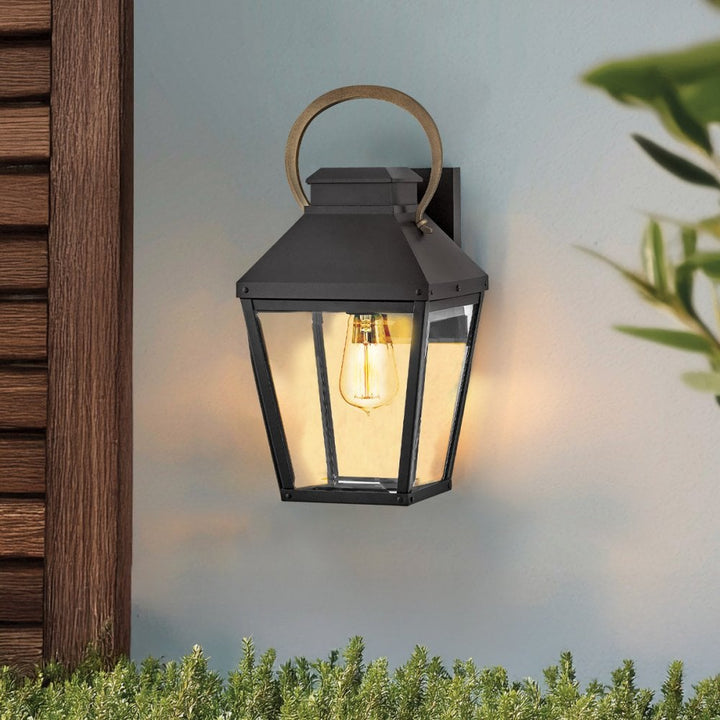 Hinkley Lighting HK-DAWSON-M Dawson 1 Light Outdoor Medium Wall Lantern Black with Burnished Bronze accent