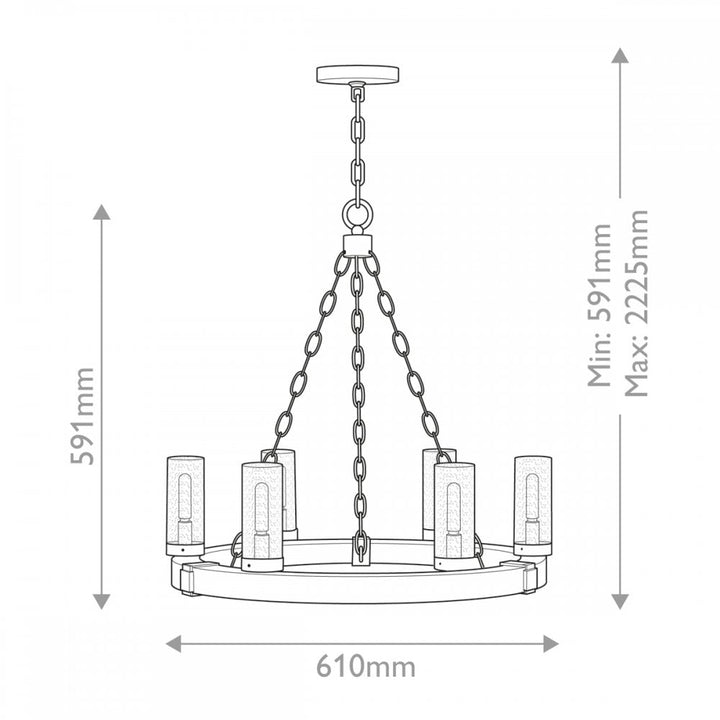 Hinkley Lighting HK-SAWYER6-SQ Sawyer 6 Light Outdoor Chandelier Sequoia wood effect with rust Iron accents & Clear seeded glass
