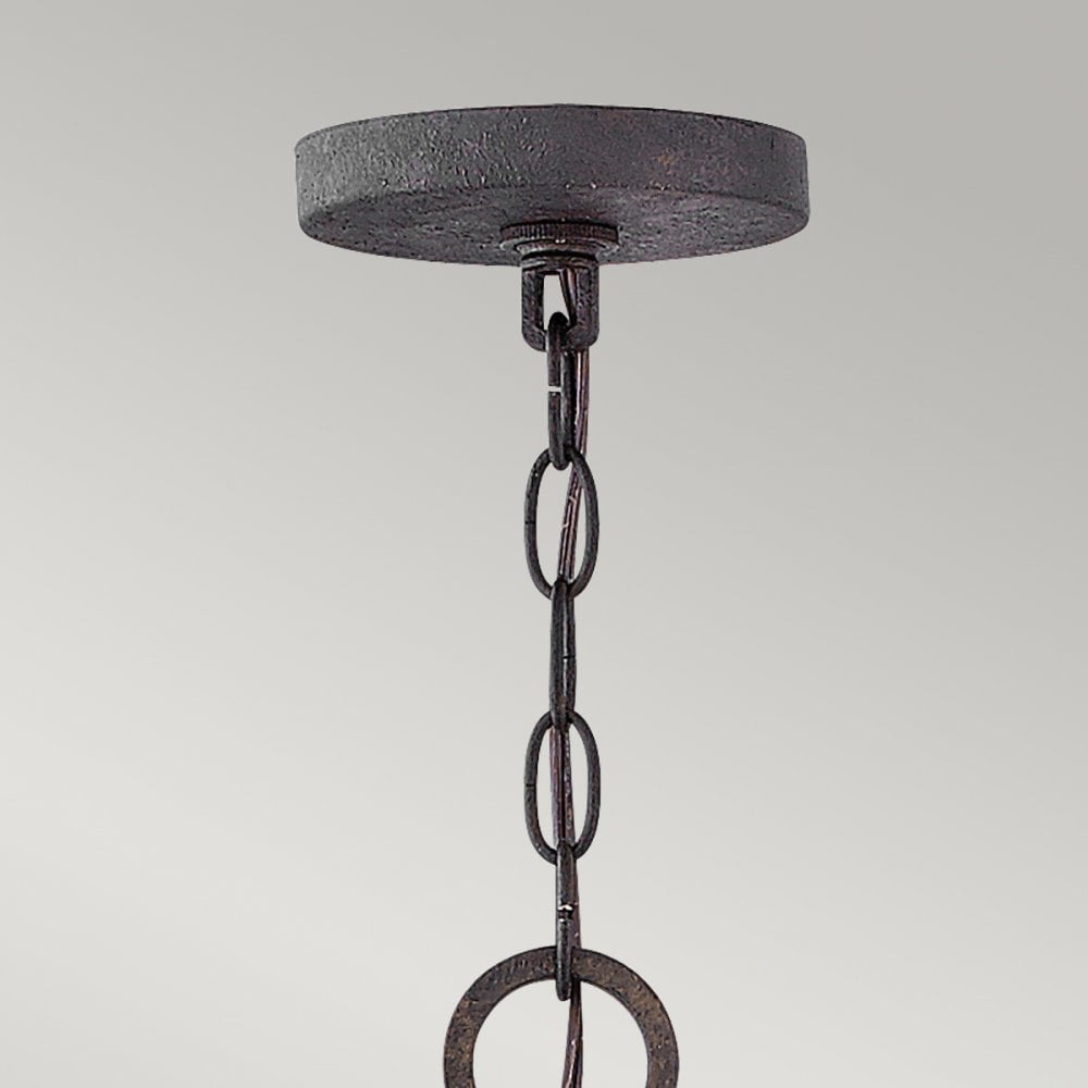 Hinkley Lighting HK-SAWYER9-SQ Sawyer 9 Light Outdoor Chandelier Sequoia wood effect with rust Iron accents & Clear seeded glass