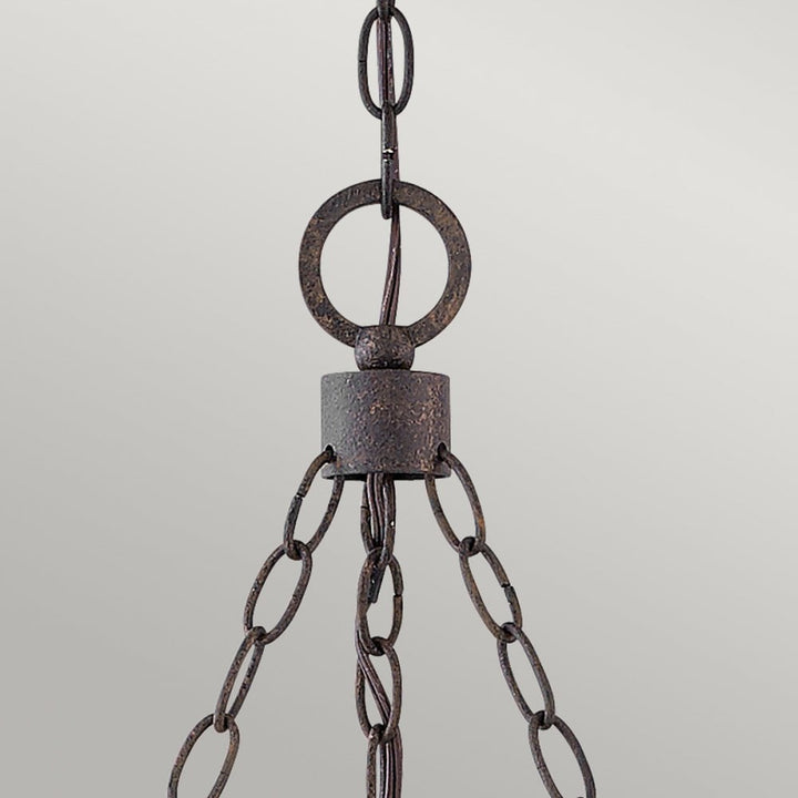 Hinkley Lighting HK-SAWYER9-SQ Sawyer 9 Light Outdoor Chandelier Sequoia wood effect with rust Iron accents & Clear seeded glass