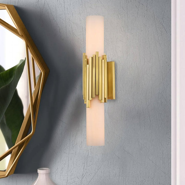 Elstead MARVELE-2WB-AB-OPAL Marvele 2 Light Bathroom Wall Light Aged Brass