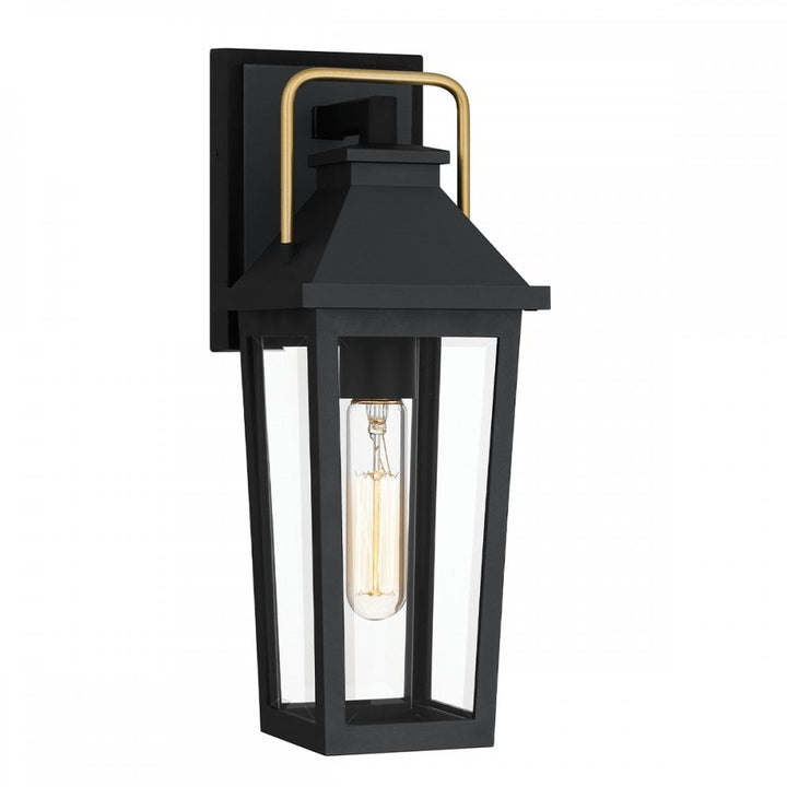 Quoizel QZ-BUCKLEY-S-MBK Buckley 1 Light Small Outdoor Wall Lantern Matt Black & Brass Accent