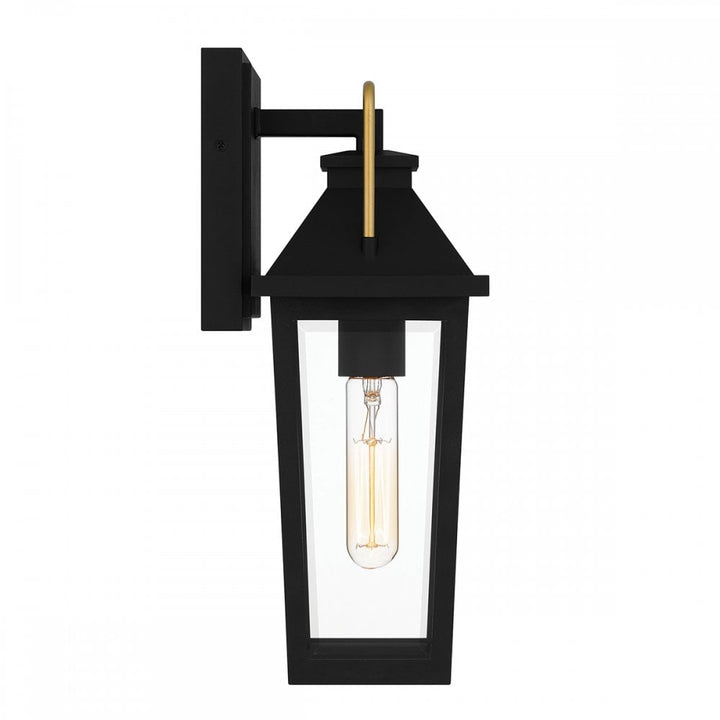Quoizel QZ-BUCKLEY-S-MBK Buckley 1 Light Small Outdoor Wall Lantern Matt Black & Brass Accent