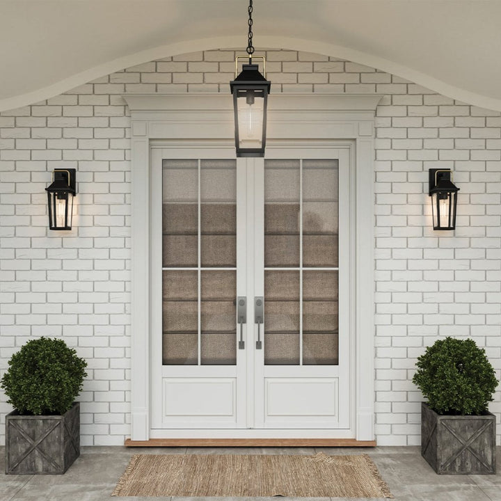 Quoizel QZ-BUCKLEY-S-MBK Buckley 1 Light Small Outdoor Wall Lantern Matt Black & Brass Accent
