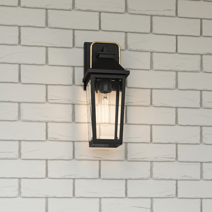 Quoizel QZ-BUCKLEY-S-MBK Buckley 1 Light Small Outdoor Wall Lantern Matt Black & Brass Accent