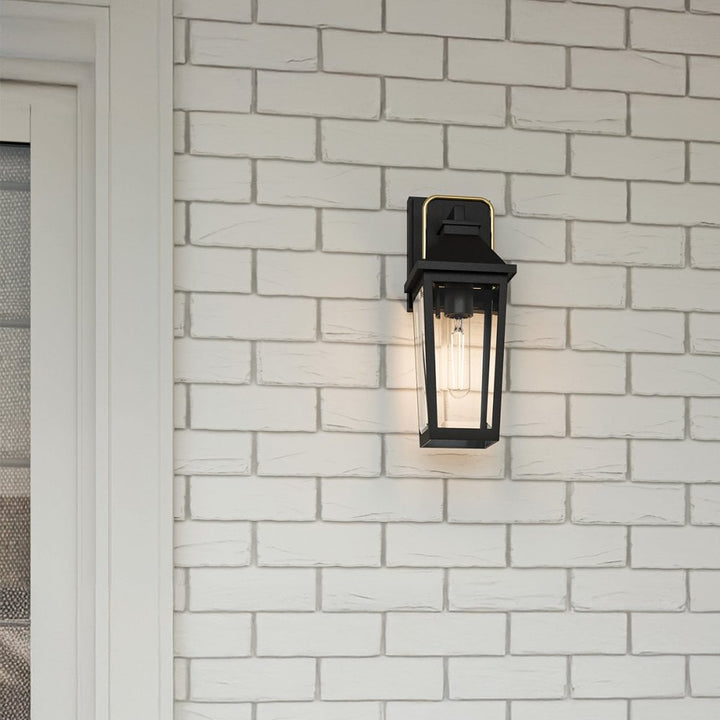 Quoizel QZ-BUCKLEY-S-MBK Buckley 1 Light Small Outdoor Wall Lantern Matt Black & Brass Accent
