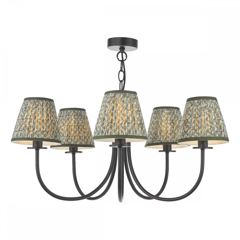 Dar BEC0522-EST2624 Becca 5 Light Pendant Matt Black With Shade