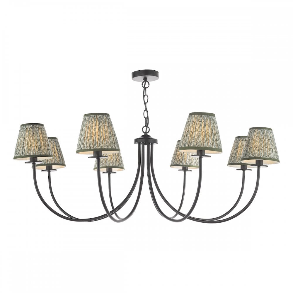 Dar BEC0822-EST2624 Becca 8 Light Pendant Matt Black With Shade