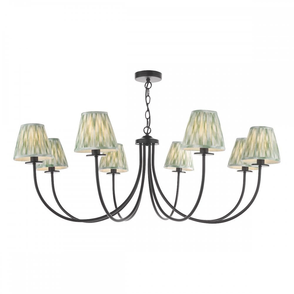 Dar BEC0822-IKA2624 Becca 8 Light Pendant Matt Black With Shade
