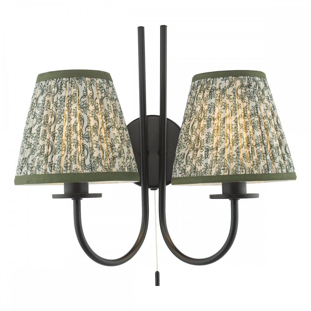Dar BEC0922-EST2624 Becca 2 Light Wall Light Matt Black and Green With Shade