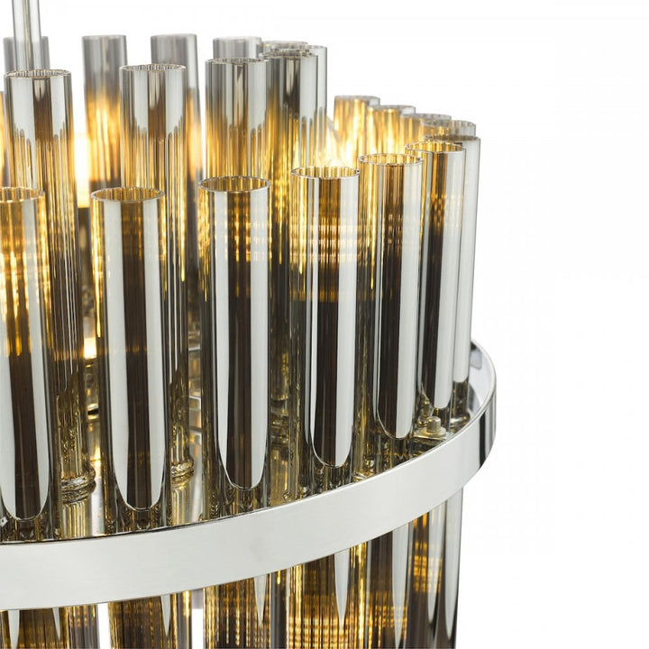 Dar IMA1250 Imani 12 Light Pendant Polished Chrome and Smoked Ribbed Glass